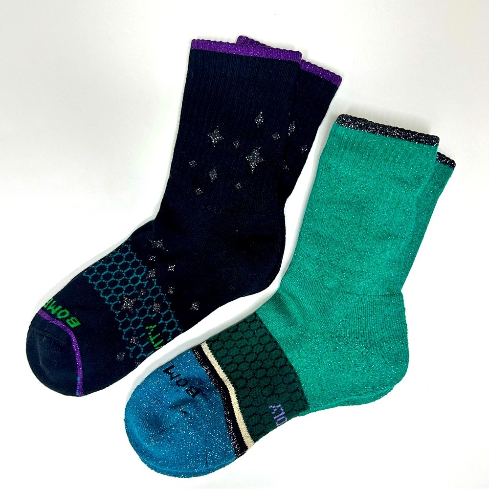 Wicked x Bombas New 2 pair Calf Socks Small Youth Gravity Black Silver Green